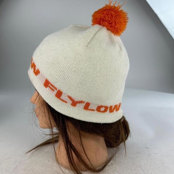 FLYLOW Pom Beanie Hat Cap Women's Ski Snowboard OSFM White Orange Beanies Hats - Picture 3 of 10